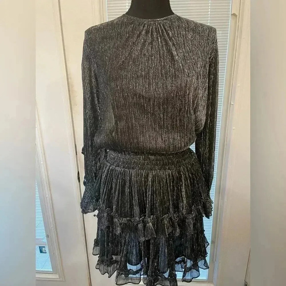 Misa Los Angeles Dresses & Skirts - MISA Los Angeles NWT Metallic Black & Silver Smocked Mini Dress Womens Size XS